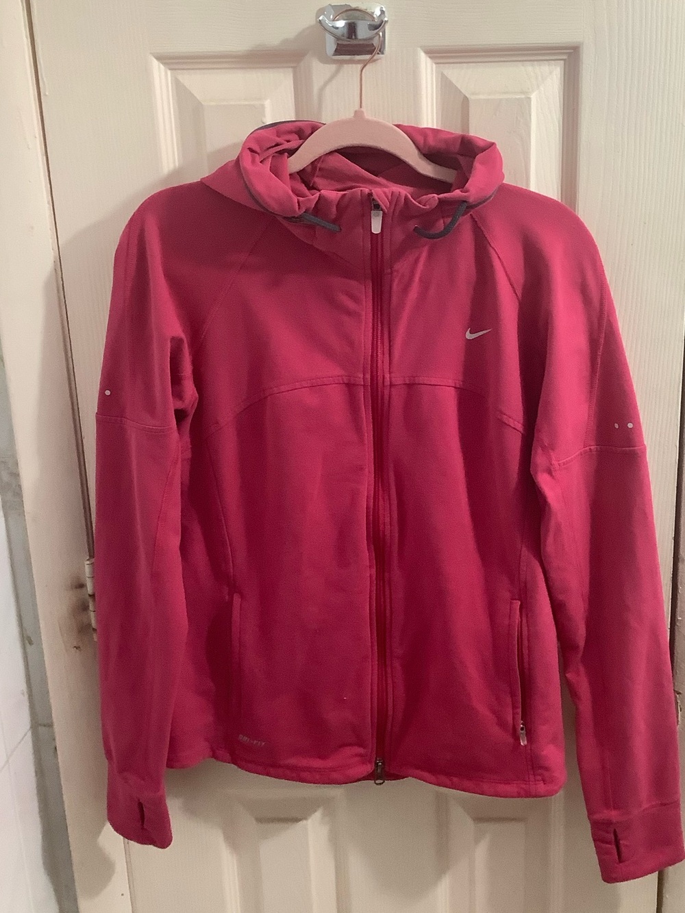 Nike Women's Pink Hooded Full-Zip Jacket Nike with thumbs holes size large